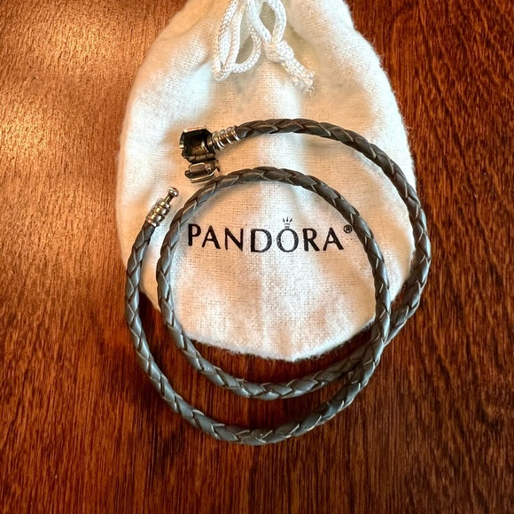 Pandora Gray Leather Braided Double-Wrap Bracelet - Picture 3 of 11